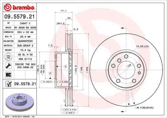 Brembo 09.5579.21 - Гальмівний диск avtolavka.club