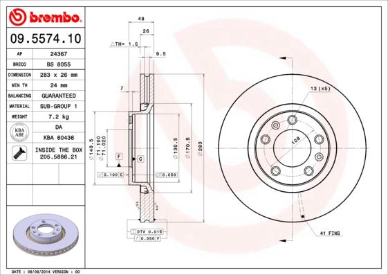 Brembo 09.5574.10 - Гальмівний диск avtolavka.club