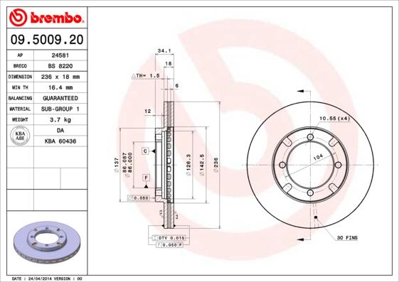 Brembo 09.5009.20 - Гальмівний диск avtolavka.club