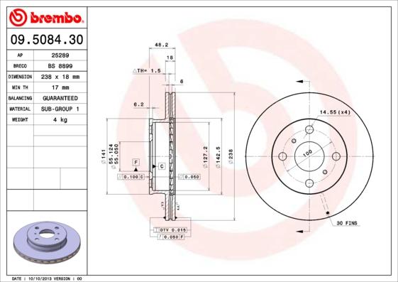 Brembo 09.5084.30 - Гальмівний диск avtolavka.club