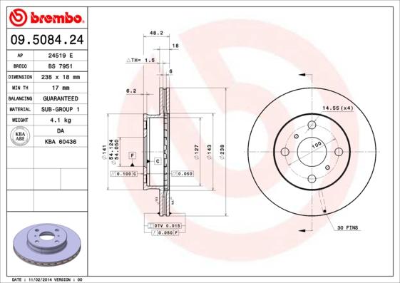 Brembo 09.5084.24 - Гальмівний диск avtolavka.club