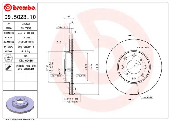 Brembo 09.5023.10 - Гальмівний диск avtolavka.club