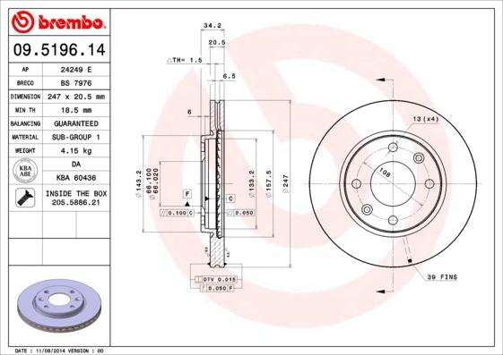 Brembo 09.5196.14 - Гальмівний диск avtolavka.club