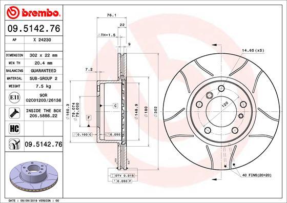 Brembo 09.5142.76 - Гальмівний диск avtolavka.club