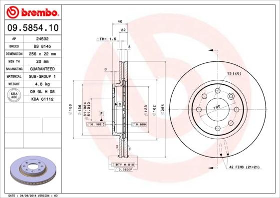 Brembo 09.5854.10 - Гальмівний диск avtolavka.club