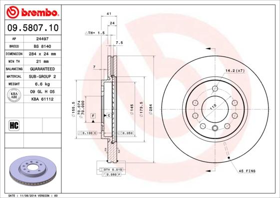 Brembo 09.5807.10 - Гальмівний диск avtolavka.club