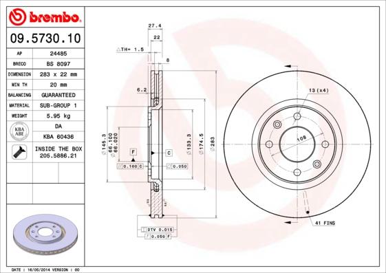 Brembo 09.5730.10 - Гальмівний диск avtolavka.club