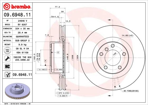 Brembo 09.6948.11 - Гальмівний диск avtolavka.club