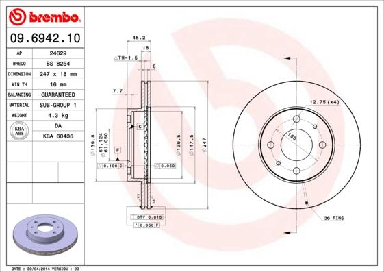 Brembo 09.6942.10 - Гальмівний диск avtolavka.club