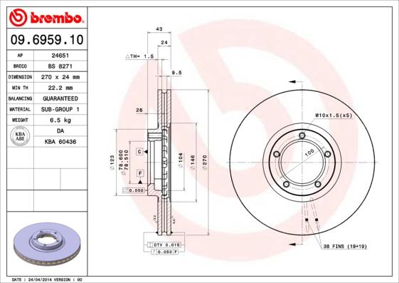 Brembo 09.6959.10 - Гальмівний диск avtolavka.club