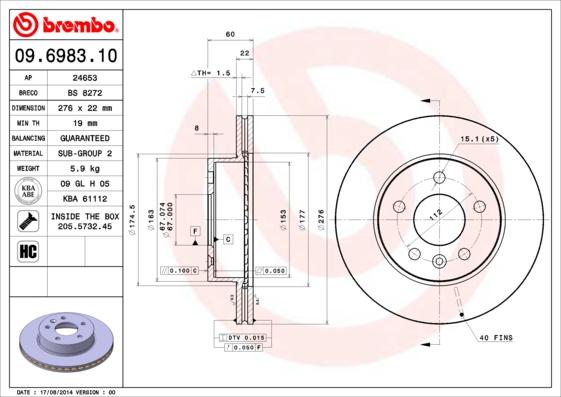 Brembo 09.6983.10 - Гальмівний диск avtolavka.club