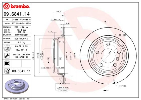 Brembo 09.6841.11 - Гальмівний диск avtolavka.club