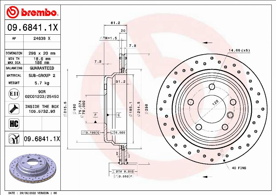 Brembo 09.6841.1X - Гальмівний диск avtolavka.club