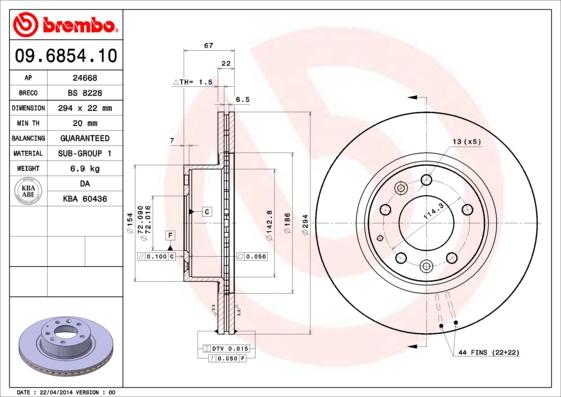 Brembo 09.6854.10 - Гальмівний диск avtolavka.club