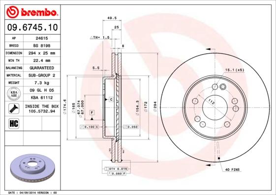 Brembo 09.6745.10 - Гальмівний диск avtolavka.club