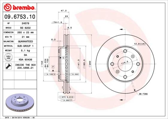 Brembo 09.6753.10 - Гальмівний диск avtolavka.club