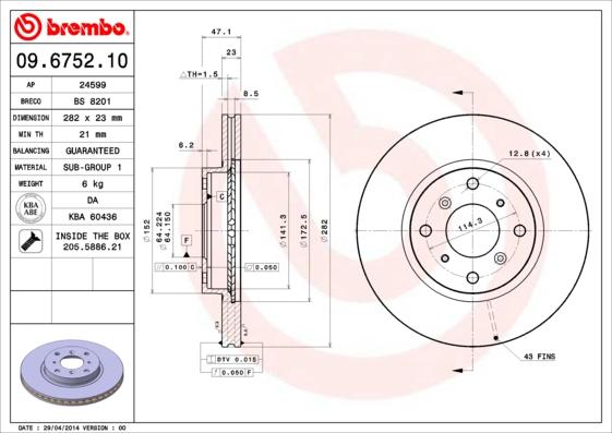 Brembo 09.6752.10 - Гальмівний диск avtolavka.club