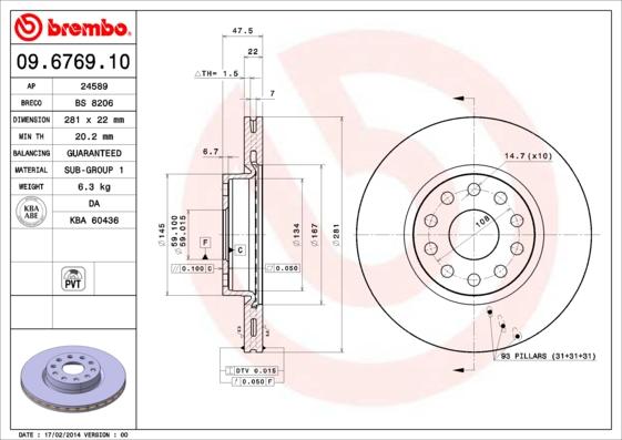 Brembo 09.6769.10 - Гальмівний диск avtolavka.club