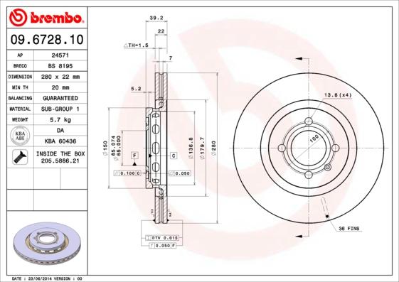 Brembo 09.6728.10 - Гальмівний диск avtolavka.club