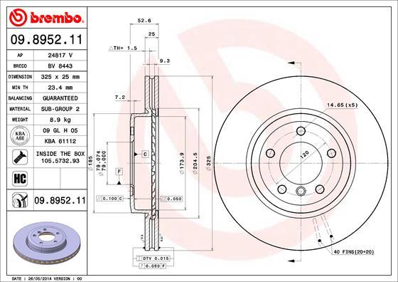 Brembo 09.8952.11 - Гальмівний диск avtolavka.club