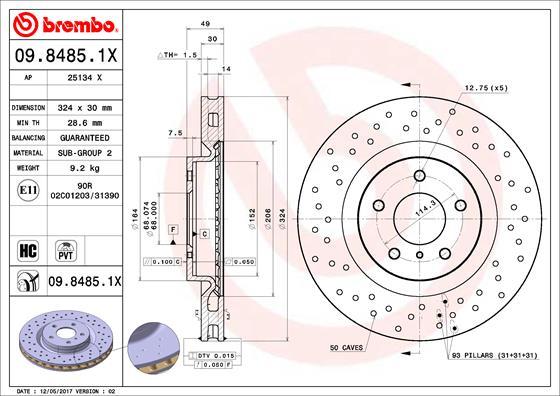 Brembo 09.8485.1X - Гальмівний диск avtolavka.club