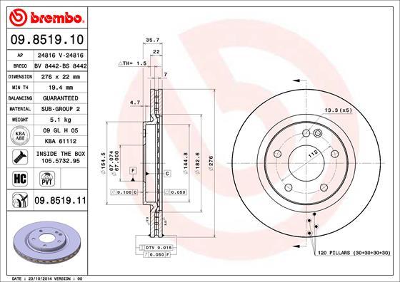 Brembo 09.8519.10 - Гальмівний диск avtolavka.club