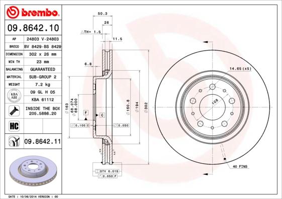 Brembo 09.8642.11 - Гальмівний диск avtolavka.club