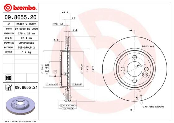 Brembo 09.8655.20 - Гальмівний диск avtolavka.club