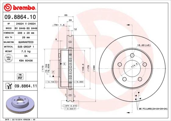 Brembo 09.8864.10 - Гальмівний диск avtolavka.club