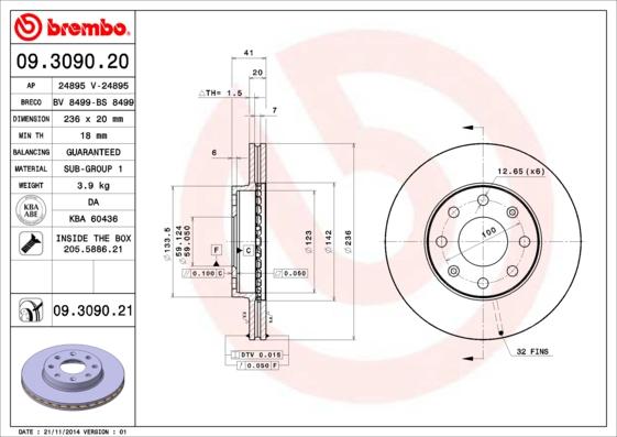 Brembo 09.3090.21 - Гальмівний диск avtolavka.club