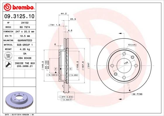 Brembo 09.3125.10 - Гальмівний диск avtolavka.club