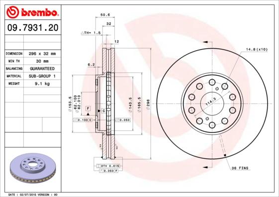 Brembo 09.7931.20 - Гальмівний диск avtolavka.club