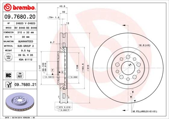 Brembo 09.7680.21 - Гальмівний диск avtolavka.club