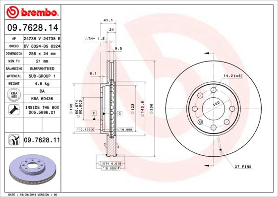 Brembo 09.7628.14 - Гальмівний диск avtolavka.club