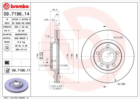 Brembo 09.7196.11 - Гальмівний диск avtolavka.club