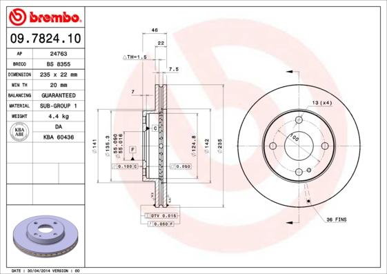 Brembo 09.7824.10 - Гальмівний диск avtolavka.club