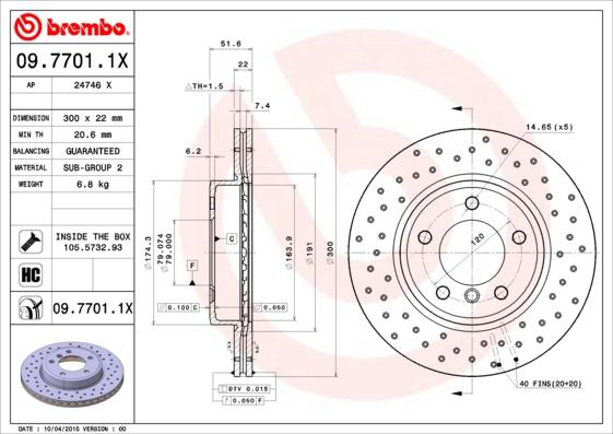 Brembo 09.7701.1X - Гальмівний диск avtolavka.club