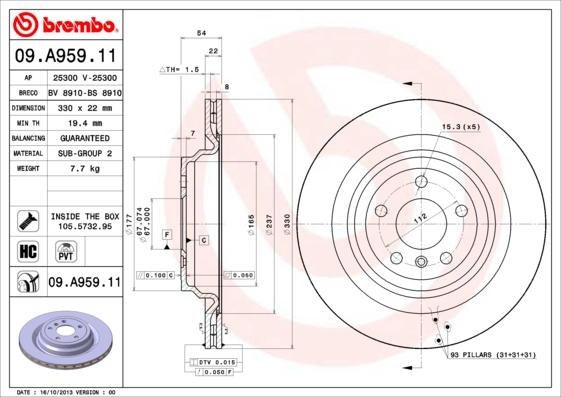 Brembo 09.A959.11 - Гальмівний диск avtolavka.club