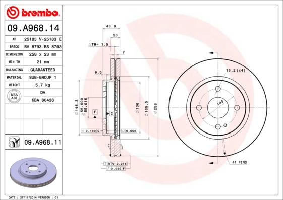 Brembo 09.A968.11 - Гальмівний диск avtolavka.club