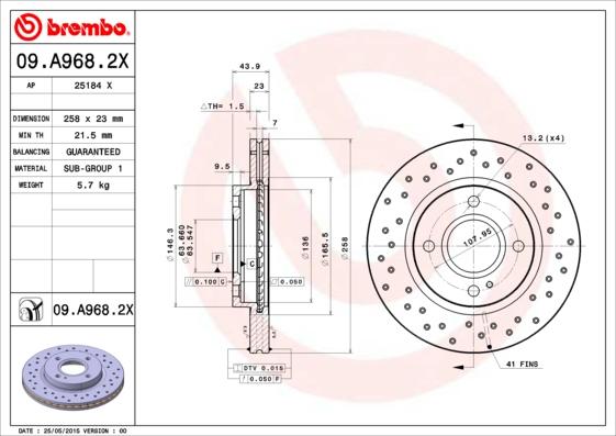 Brembo 09.A968.2X - Гальмівний диск avtolavka.club