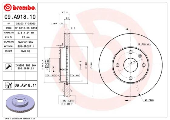 Brembo 09.A918.11 - Гальмівний диск avtolavka.club