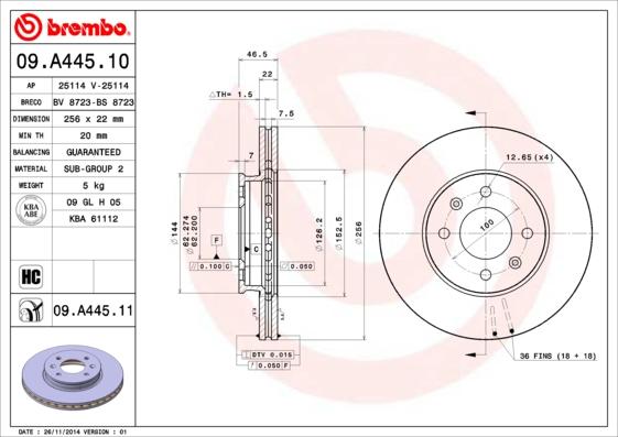 Brembo 09.A445.11 - Гальмівний диск avtolavka.club