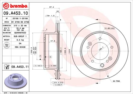 Brembo 09.A453.10 - Гальмівний диск avtolavka.club