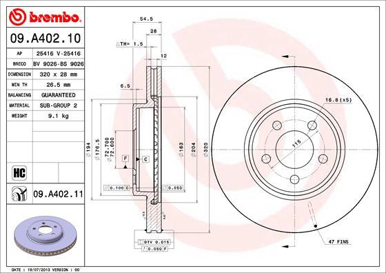 Brembo 09.A402.11 - Гальмівний диск avtolavka.club