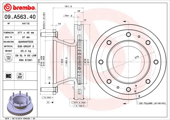 Brembo 09.A563.40 - Гальмівний диск avtolavka.club