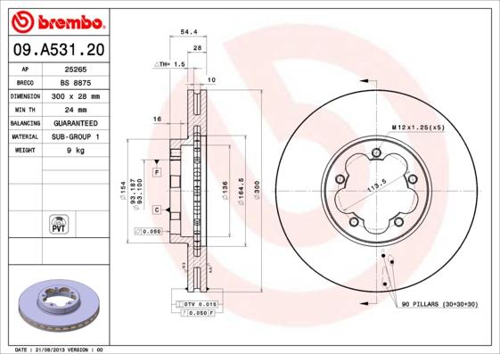 Brembo 09.A531.20 - Гальмівний диск avtolavka.club