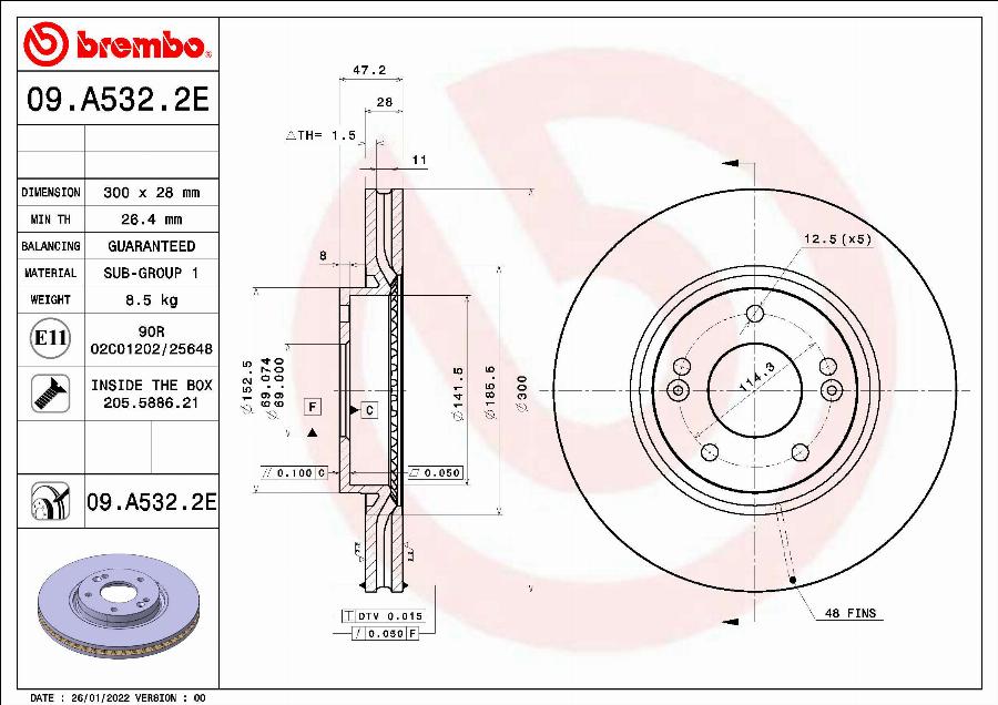 Brembo 09.A532.2E - Гальмівний диск avtolavka.club