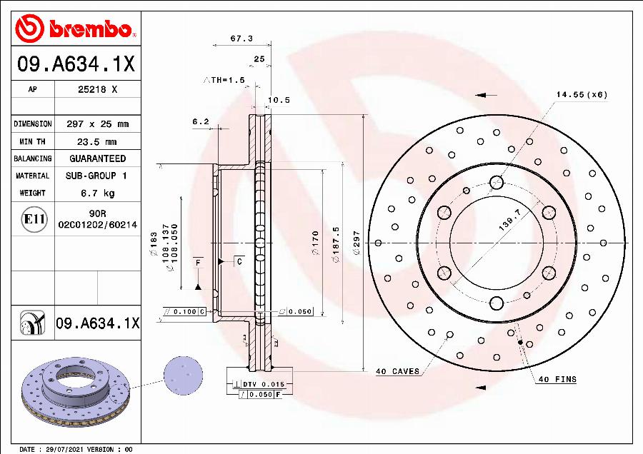 Brembo 09.A634.1X - Гальмівний диск avtolavka.club