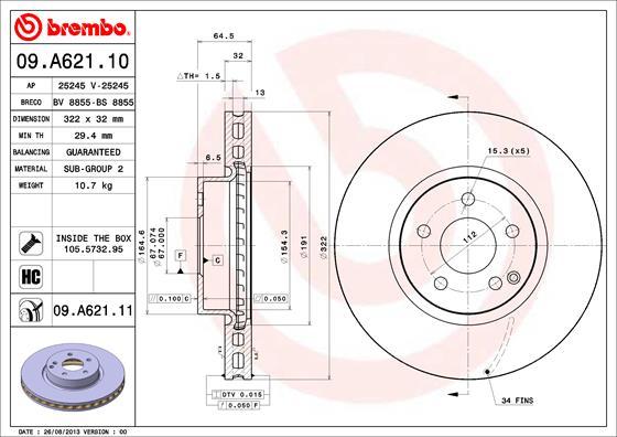 Brembo 09.A621.11 - Гальмівний диск avtolavka.club