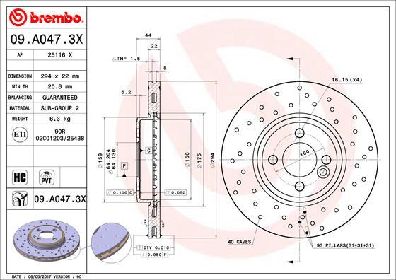 Brembo 09.A047.3X - Гальмівний диск avtolavka.club